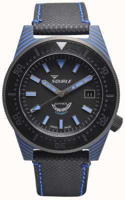 Squale Estilo de carbono | esfera negra / azul | correa de microfibra negra - costuras azules T183BL-CINT183BL
