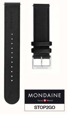 Mondaine Correa de reloj de 20 mm de cuero negro stop2go FE25320.20Q.2