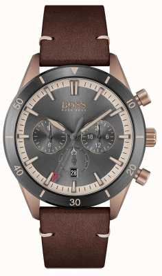 BOSS | hombres | santiago | esfera gris | correa de cuero marrón | 1513861