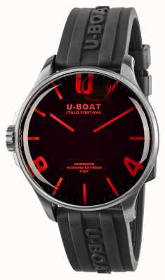 U-Boat Cristal rojo Luna Negra de 44 mm | acero inoxidable | correa de caucho negro 8465/A