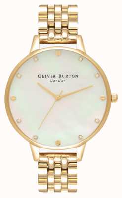 Olivia Burton Esfera grande pulsera de oro con fregona blanca caja fina OB16SE13