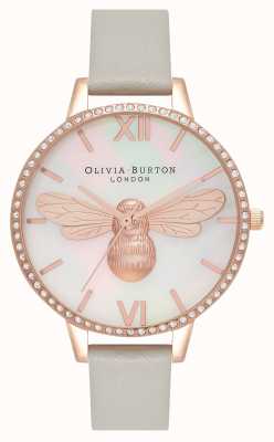 Olivia Burton Lucky bee demi dial gris y caja brillante en oro rosa OB16BB17
