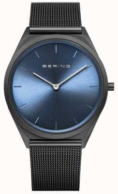 Bering Reloj de malla milanesa negro ultradelgado para hombre 17039-227