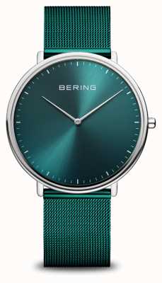 Bering Reloj clásico de pulsera de malla milanesa verde 15739-808