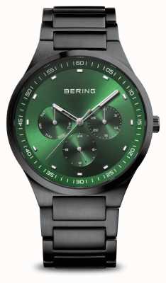 Bering Clásico | hombres | negro cepillado | esfera verde 11740-728