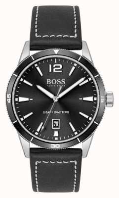 BOSS Conjunto de reloj y pulsera de cuero negro 1570124