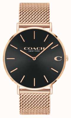 Coach | charles | esfera de rayos de sol negro | pulsera de malla de oro rosa | 14602552