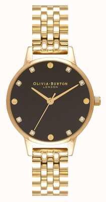 Olivia Burton Reloj midi negro con esfera de rayos de sol y pulsera de oro OB16SE17
