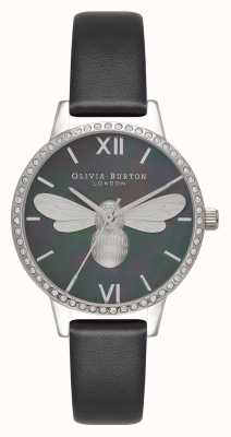 Olivia Burton Lucky bee reloj midi brillante con esfera negra y plateada OB16BB13