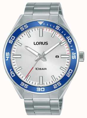 Lorus Reloj deportivo de cuarzo con esfera plateada con rayos de sol RH939NX9