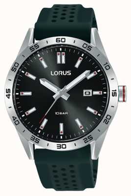 Lorus Reloj deportivo de cuarzo de 40 mm con correa de silicona negra con esfera de rayos de sol RH965NX9