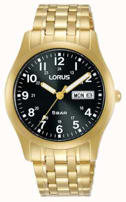 Lorus Reloj clásico de cuarzo de 38 mm esfera negra oro amarillo RXN76DX9