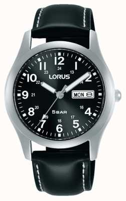 Lorus Reloj clásico de cuarzo de 38 mm, esfera negra, correa de piel. RXN79DX9