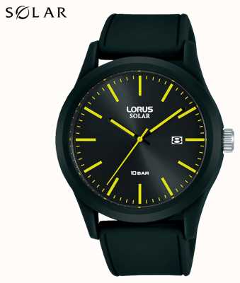 Lorus Reloj solar de 42 mm con correa de silicona negra RX301AX9