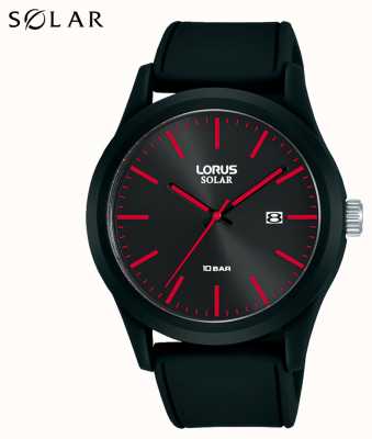 Lorus Reloj solar de 42 mm con correa de silicona roja y negra RX303AX9