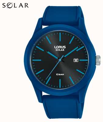 Lorus Reloj solar de 42 mm con correa de silicona azul RX305AX9