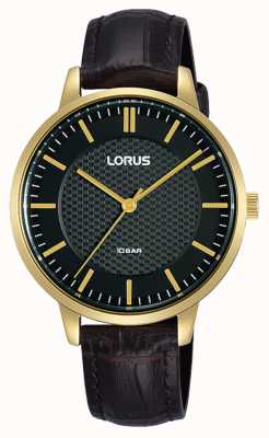 Lorus Correa de cuero marrón con esfera negra de cuarzo para mujer RG276TX9