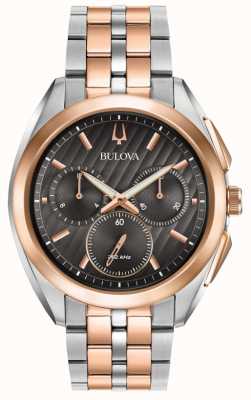 Bulova | curva | cronógrafo | esfera negra | pulsera de acero bicolor | 98A160