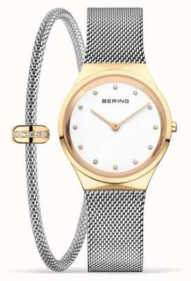 Bering Juego de pulsera y reloj clásico de oro pulido para mujer 12131-010-190-GWP1