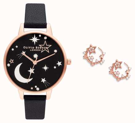Olivia Burton Ramadán celestial reloj y aretes de oro negro y rosa Giftset OB16GSET40