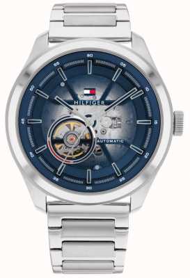 Tommy Hilfiger Reloj oliver automático de acero inoxidable con esfera azul para hombre 1791939