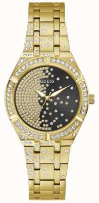 Guess Afterglow reloj de pulsera de acero inoxidable dorado con esfera de cristal negro para mujer GW0312L2