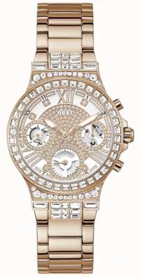 Guess Reloj de pulsera de acero inoxidable en oro rosa con juego de cristales Moonlight para mujer GW0320L3