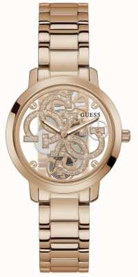Guess Reloj de pulsera de oro rosa con esfera transparente para mujer quattro clear GW0300L3