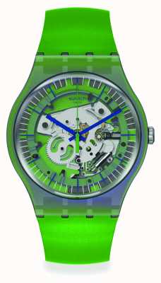 Swatch Reloj con correa de silicona verde brillante SUOM117