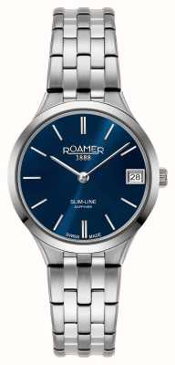 Roamer Brazalete de acero con esfera azul clásica de línea delgada para damas 512857 41 45 20