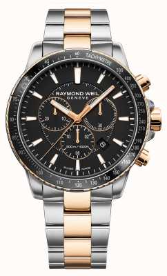 Raymond Weil Reloj tango 300 de dos tonos con esfera negra para hombre 8570-SP5-20001