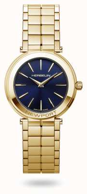 Herbelin Reloj Newport slim con esfera azul y pulsera de pvd dorado 16922/BP15