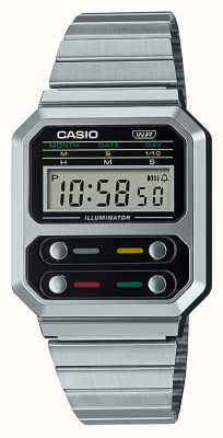 Casio Reloj digital antiguo de acero inoxidable. A100WE-1AEF