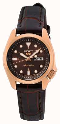 Seiko 5 deporte | compacto 28mm | esfera marrón | correa de cuero marrón | reloj automatico SRE006K1