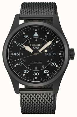 Seiko Reloj 5 sports flieger automático con esfera negra y pulsera milanesa negra SRPH25K1