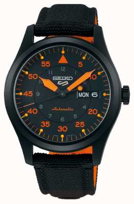 Seiko 5 sports flieger reloj automático negro y naranja SRPH33K1