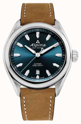 Alpina Reloj de hombre alpiner cuarzo esfera azul correa de cuero marrón AL-240NS4E6