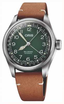 ORIS X cervo volante puntero de corona grande fecha automático (38 mm) esfera verde / correa de cuero marrón 01 754 7779 4067-SET