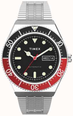 Timex M79 automático 40 mm esfera negra anillo superior negro y rojo TW2U83400