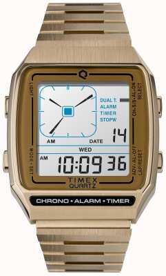 Timex Q lca reedición de reloj de pulsera de acero inoxidable en tono dorado pálido TW2U72500