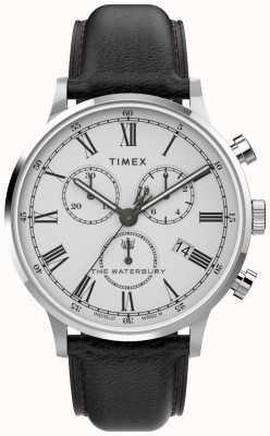 Timex Waterbury classic men's 40mm crono caja de acero inoxidable esfera blanca correa negra TW2U88100