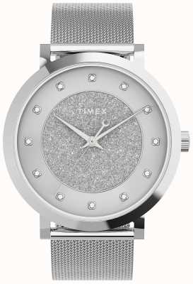 Timex Opulencia celestial para mujer Caja plateada de 38 mm/esfera plateada brillante con cristales TW2U67000