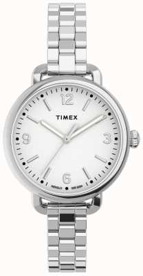 Timex Caja estándar demi de 30 mm en tono plateado para mujer, esfera blanca y brazalete en tono plateado TW2U60300