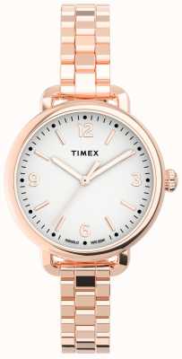Timex Demi estándar de mujer de 30 mm con caja en tono oro rosa, esfera blanca y brazalete en tono oro rosa TW2U60700