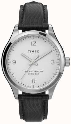 Timex Reloj Waterbury para mujer con caja plateada y correa negra. TW2U97700