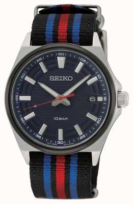 Seiko Reloj de hombre esfera azul correa nato azul y roja SUR509P1