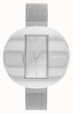 Calvin Klein Esfera rectangular plateada escultural | pulsera de malla de acero 25200016