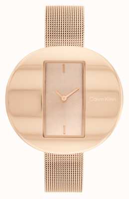 Calvin Klein Esfera rectangular de oro rosa escultural | pulsera de malla de acero en oro rosa 25200017