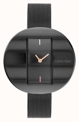 Calvin Klein Esfera rectangular negra escultural | pulsera de malla de acero negro 25200018