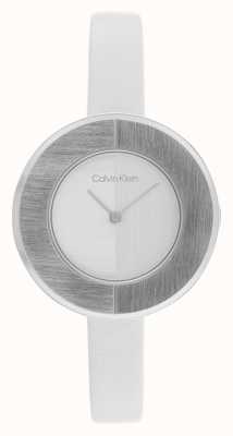 Calvin Klein Esfera plateada de mujer | reloj con correa de piel blanca 25200026